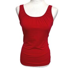 The Limited Tank Top Women XS Red Ruched Scoop Stretch Basic Lined Layering Work